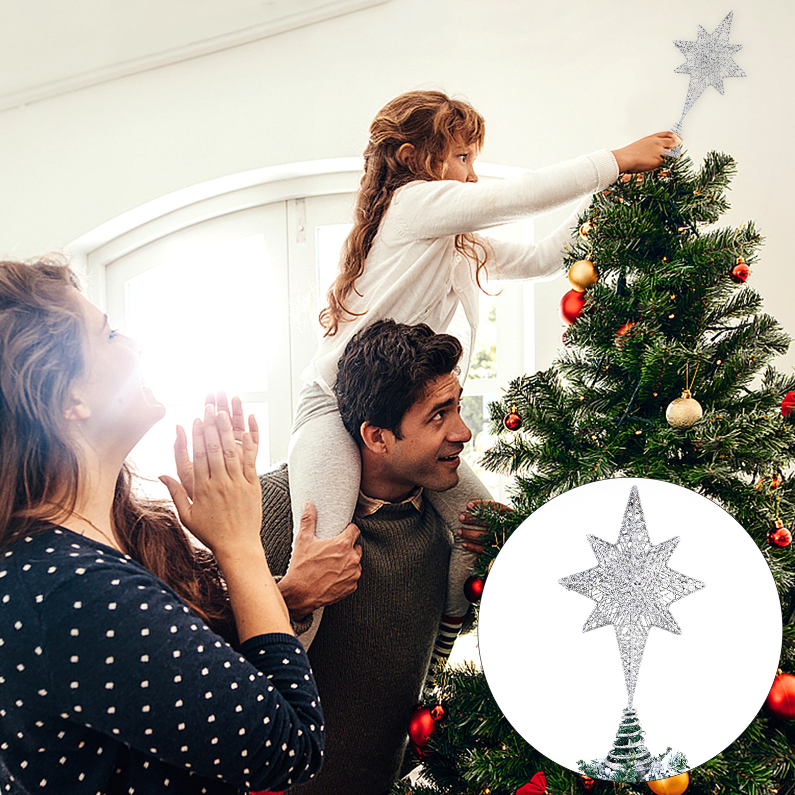 1Pcs Glittering Gold-Toned Eig - Star Tree Topper incelemesi ve fiyatı
