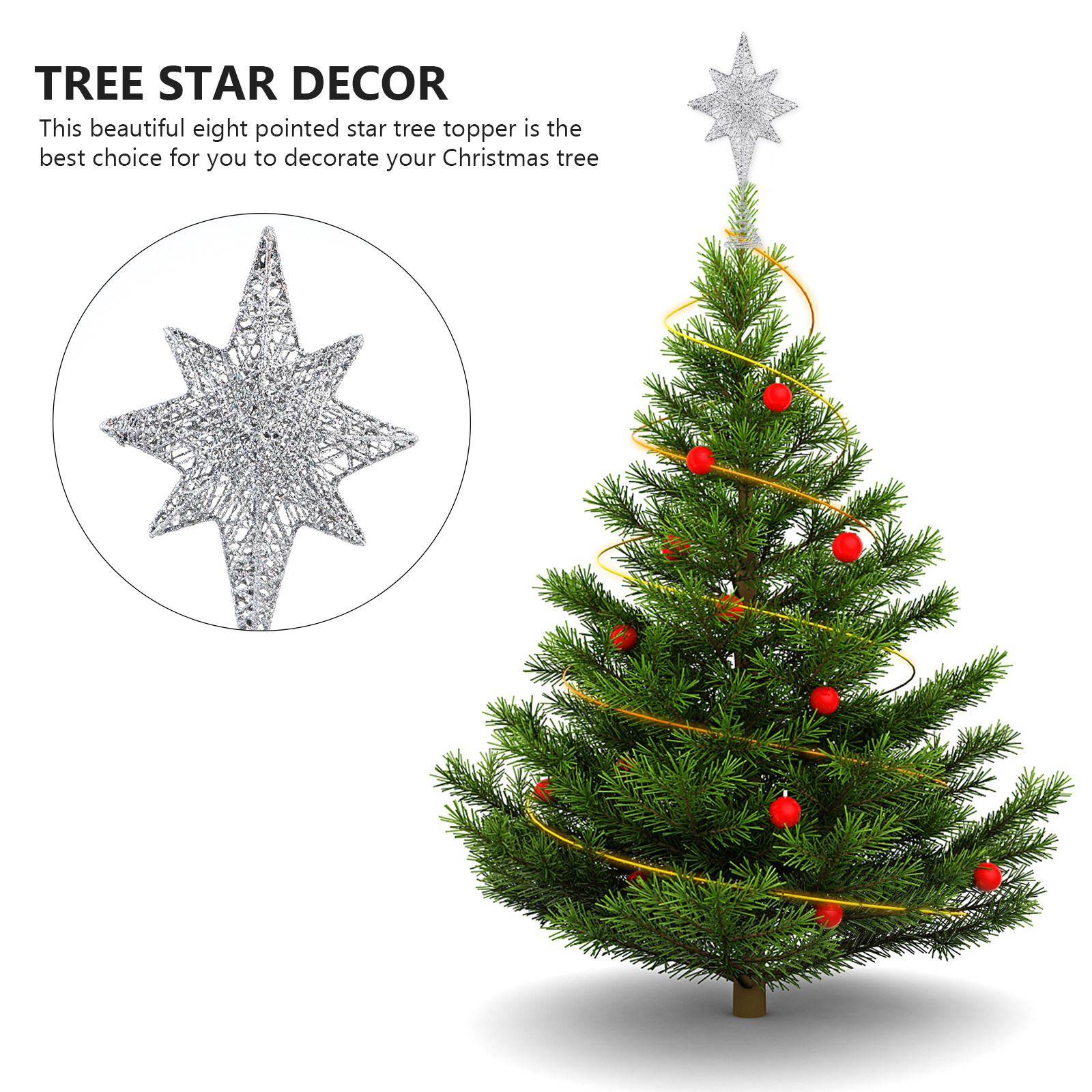 1Pcs Glittering Gold-Toned Eig - Star Tree Topper incelemesi ve fiyatı