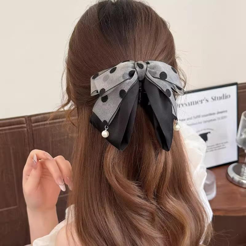 Elegant Gray Polka Dot Bow Hai - Ribbon Bow Gift incelemesi ve fiyatı
